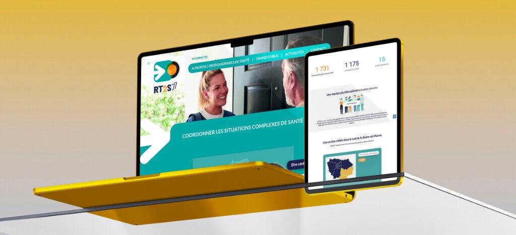 Mockup présentant le site internet de l'association RT2S77 sur un ordinateur et une tablette.